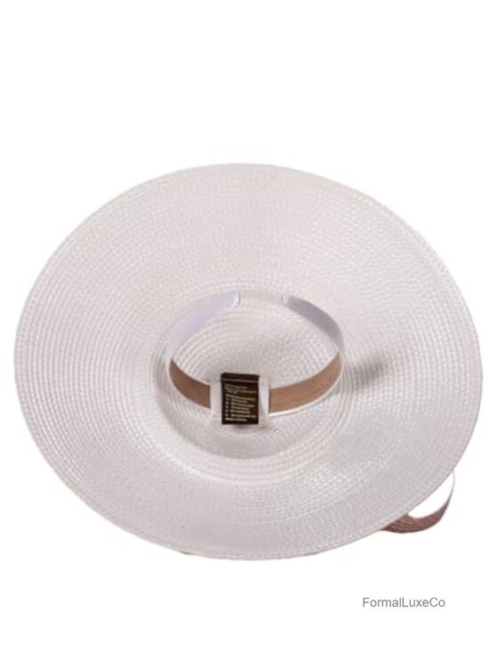 Wide Brim Straw Derby Hat with Feather Fascinator, Adjustable Headband,